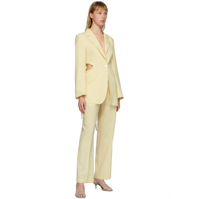Shop Christopher Esber Yellow Wool Double Belted Trousers In Butter