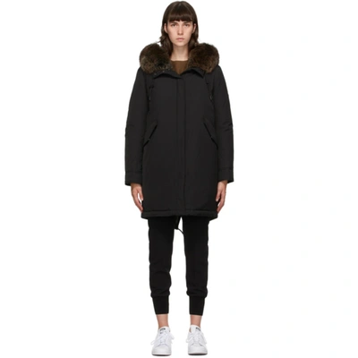 Shop Yves Salomon Black Down Hooded Coat In A0547 Noir