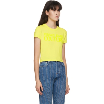 Shop Versace Jeans Couture Yellow Cropped Logo T-shirt In E119 Green
