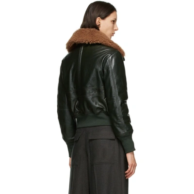 Shop Chloé Chloe Green Lambskin Shearling Collar Jacket In 32c Deepgrn