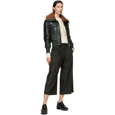 Shop Chloé Chloe Green Lambskin Shearling Collar Jacket In 32c Deepgrn