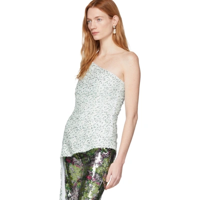 Shop Halpern Green & White Sequin Single-shoulder Tank Top In Ice