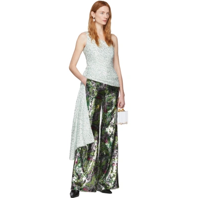 Shop Halpern Green & White Sequin Single-shoulder Tank Top In Ice