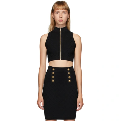 Shop Balmain Black Diamond Knit Button Top In 0pa Black