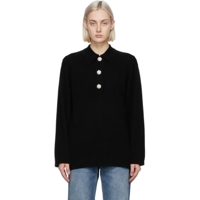 Shop Ganni Black Cashmere Knit Blouse Polo In 099 Black