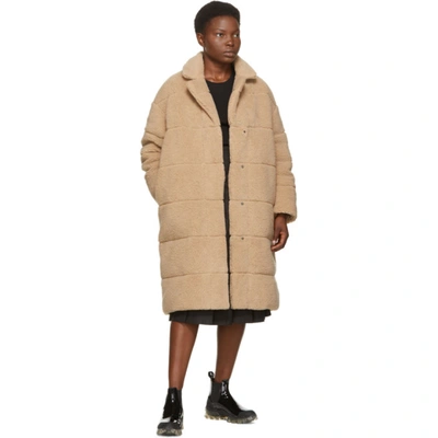 Shop Moncler Reversible Beige Down Sherpa Bagaud Coat In 221 Camel