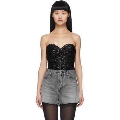 Shop Saint Laurent Black All-over Sequinned Bustier In 1069 Black