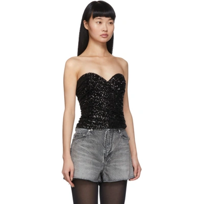 Shop Saint Laurent Black All-over Sequinned Bustier In 1069 Black