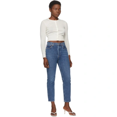 Shop Agolde Blue Dark Riley Straight Crop Jeans In Air Blue