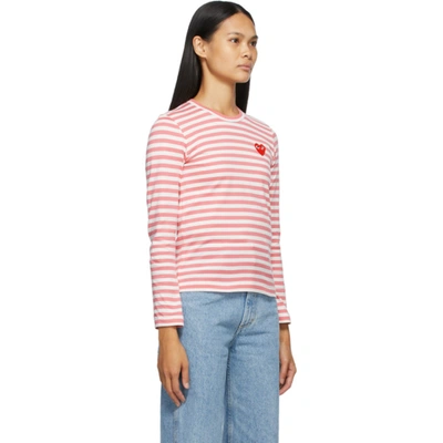 Shop Comme Des Garçons Play Pink & White Striped Heart Patch Long Sleeve T-shirt In 3 Pink