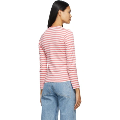 Shop Comme Des Garçons Play Pink & White Striped Heart Patch Long Sleeve T-shirt In 3 Pink