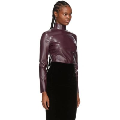 Shop Saint Laurent Purple Latex Turtleneck Bodysuit In 6108 Rubis