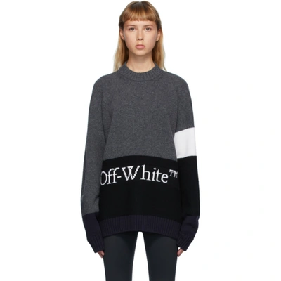 Shop Off-white Grey Color Block Sweater In Dk Grey