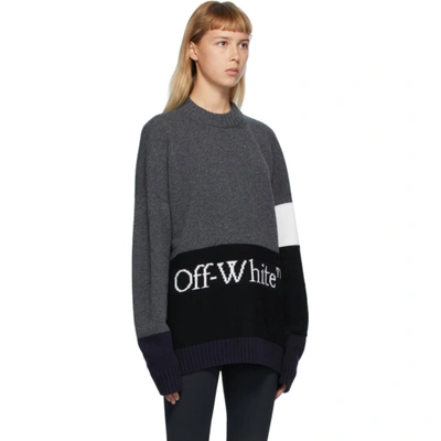 Shop Off-white Grey Color Block Sweater In Dk Grey