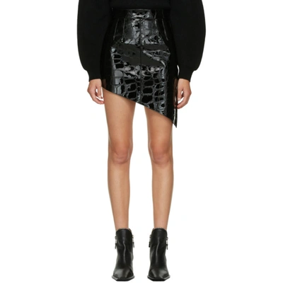 Shop Alexander Wang Black Croc Asymmetric Miniskirt In 001 Black