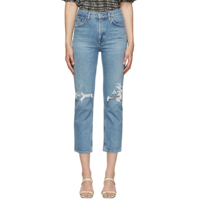 Shop Agolde Blue Wilder Comfort Straight Jeans In Whiplash