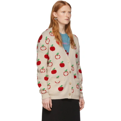 Shop Gucci Off-white Jacquard Gg Apple Cardigan In 9376 Ivory