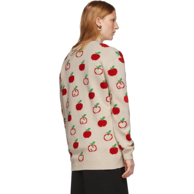 Shop Gucci Off-white Jacquard Gg Apple Cardigan In 9376 Ivory