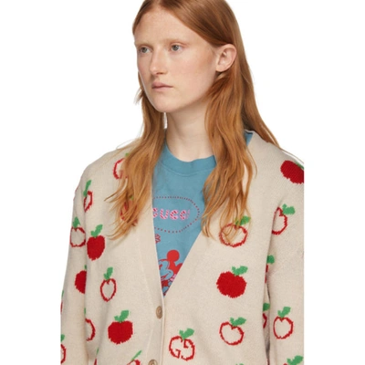 Shop Gucci Off-white Jacquard Gg Apple Cardigan In 9376 Ivory