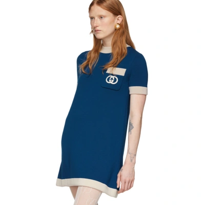 Shop Gucci Blue Wool Gg Dress In 4492 Blue