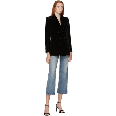 Shop Saint Laurent Black Velvet Double-breasted Blazer In 1000 Black