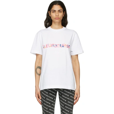 Shop Alexander Wang White Logo Calligraphy T-shirt In 100 White