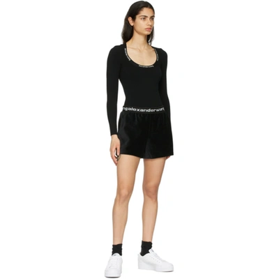 Shop Alexander Wang T Black Logo Trim Bodycon Top In 001 Black