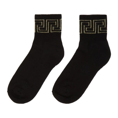 Shop Versace Black And Gold Greta Empire Socks In A4007 Bk/go
