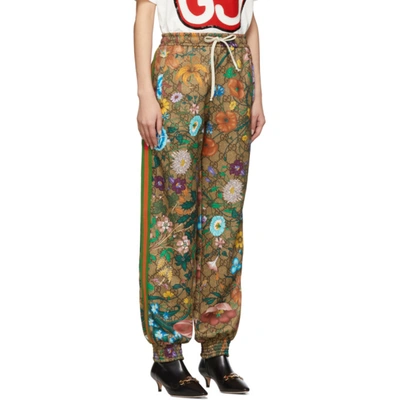 Shop Gucci Brown Gg Flora Lounge Pants In 2103 Brown