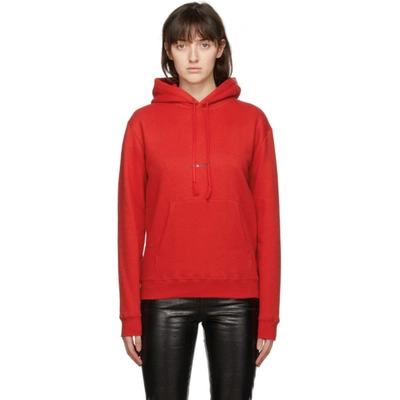 Shop Saint Laurent Red Rive Gauche Logo Hoodie In 6211 Red/bl