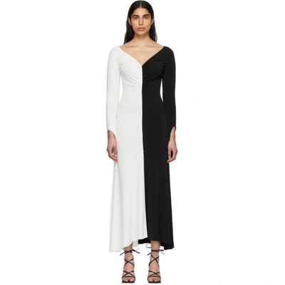 Shop A.w.a.k.e. Mode Black And White Fluted Maxi Dress In Black + Whi