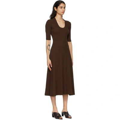 Shop Rosetta Getty Brown Cropped Sleeve U-neck T-shirt Dress In Chocolate