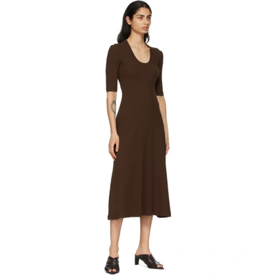 Shop Rosetta Getty Brown Cropped Sleeve U-neck T-shirt Dress In Chocolate