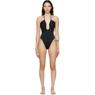 Shop Fendi Black 'forever ' Plunge One-piece Swimsuit In Fogme Black