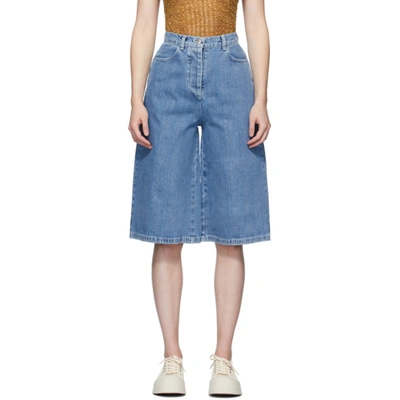 Shop Sunnei Blue Denim Shorts In Washeddenim