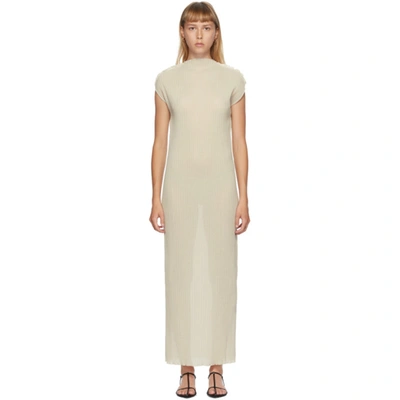 Shop Jil Sander Off-white Pleated Turtleneck Dress In 267 Almond