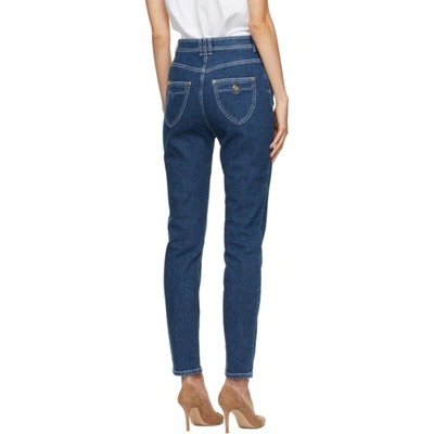 Shop Balmain Blue Raw Denim Skinny Jeans In 6kd Bleu