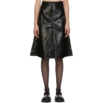 Shop Shushu-tong Black Faux-leather Croc Single Pleat Skirt In Ba100 Black