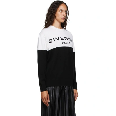 Shop Givenchy Black And White Paris Logo Cashmere Sweater In 004 Blk/wh