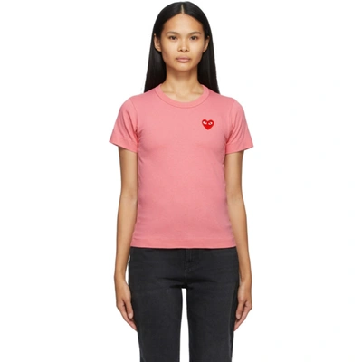 Shop Comme Des Garçons Play Pink Heart Patch T-shirt In 3 Pink
