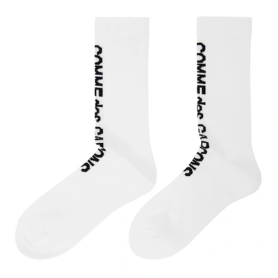 Shop Comme Des Garçons Comme Des Garcons White Vertical Logo Socks In 2 White