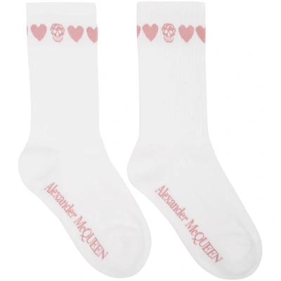 Shop Alexander Mcqueen White & Pink Skull Socks In 9072 Wht/pi