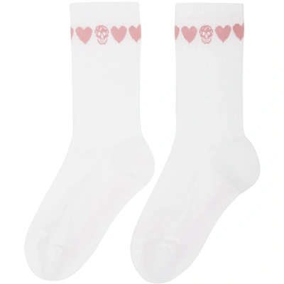 Shop Alexander Mcqueen White & Pink Skull Socks In 9072 Wht/pi