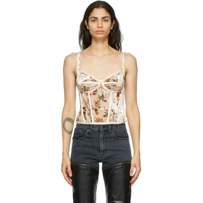 Shop R13 Off-white Velvet Floral Corset Camisole In Ecru Floral