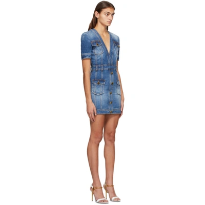 Shop Balmain Blue Denim Vintage V-neck Dress In 6ff Denim