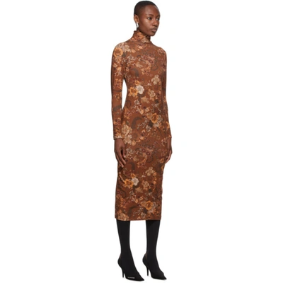 Shop Balenciaga Brown Floral Print Dress In 2135 Brown