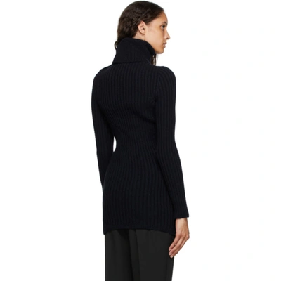 Shop Saint Laurent Navy Ribbed Turtleneck Dress In 4240 Navy