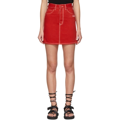 Shop Off-white Red Denim Miniskirt