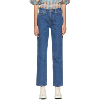 Shop Ganni Blue Basic Denim High-waisted Jeans In 630 Denim