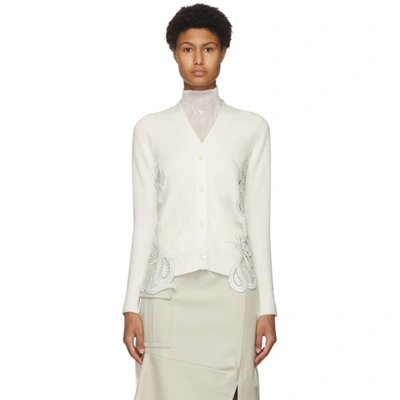 Shop Sacai Off-white Paisley Lace Back Cardigan In 151 Off Whi